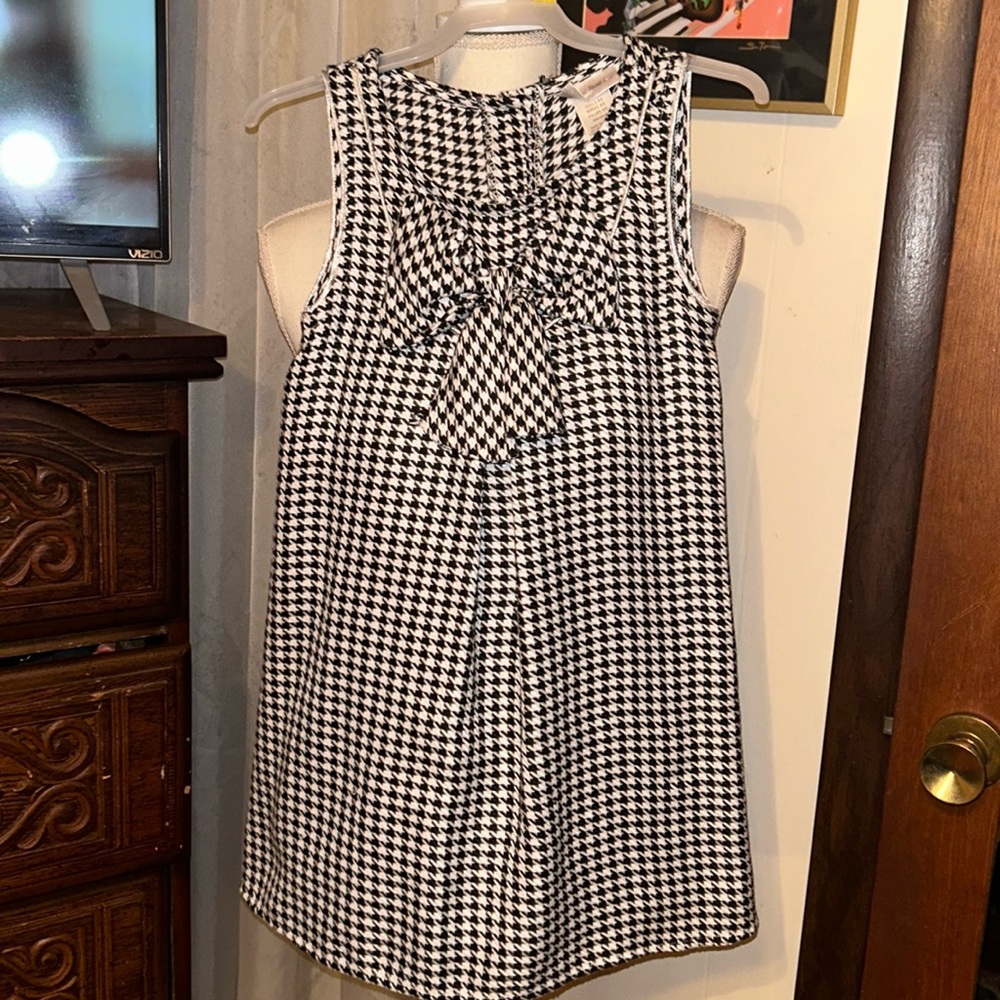 Houndstooth sleeveless dress, girls 6x, Sweet Heart Rose.